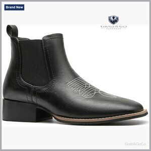 Men's Square Toe Western Boots Ankle High Chelsea Style Slip On